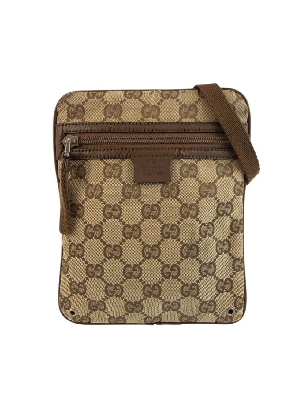 Gucci Brown Beige GG Canvas Leather Shoulder Bag Pochette